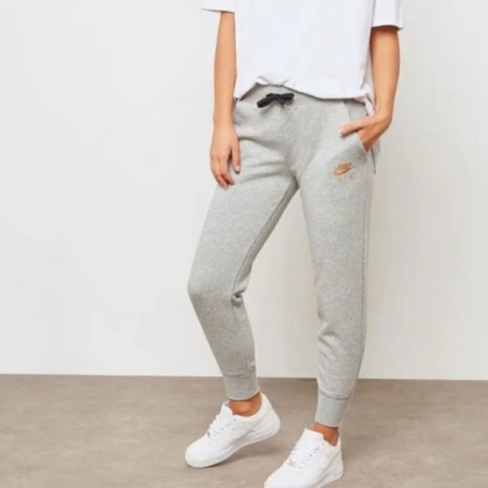 Nike Air Rose Gold Logo Heather Grey Jogger Pants Ladies' sz S Loungewear Comfy
